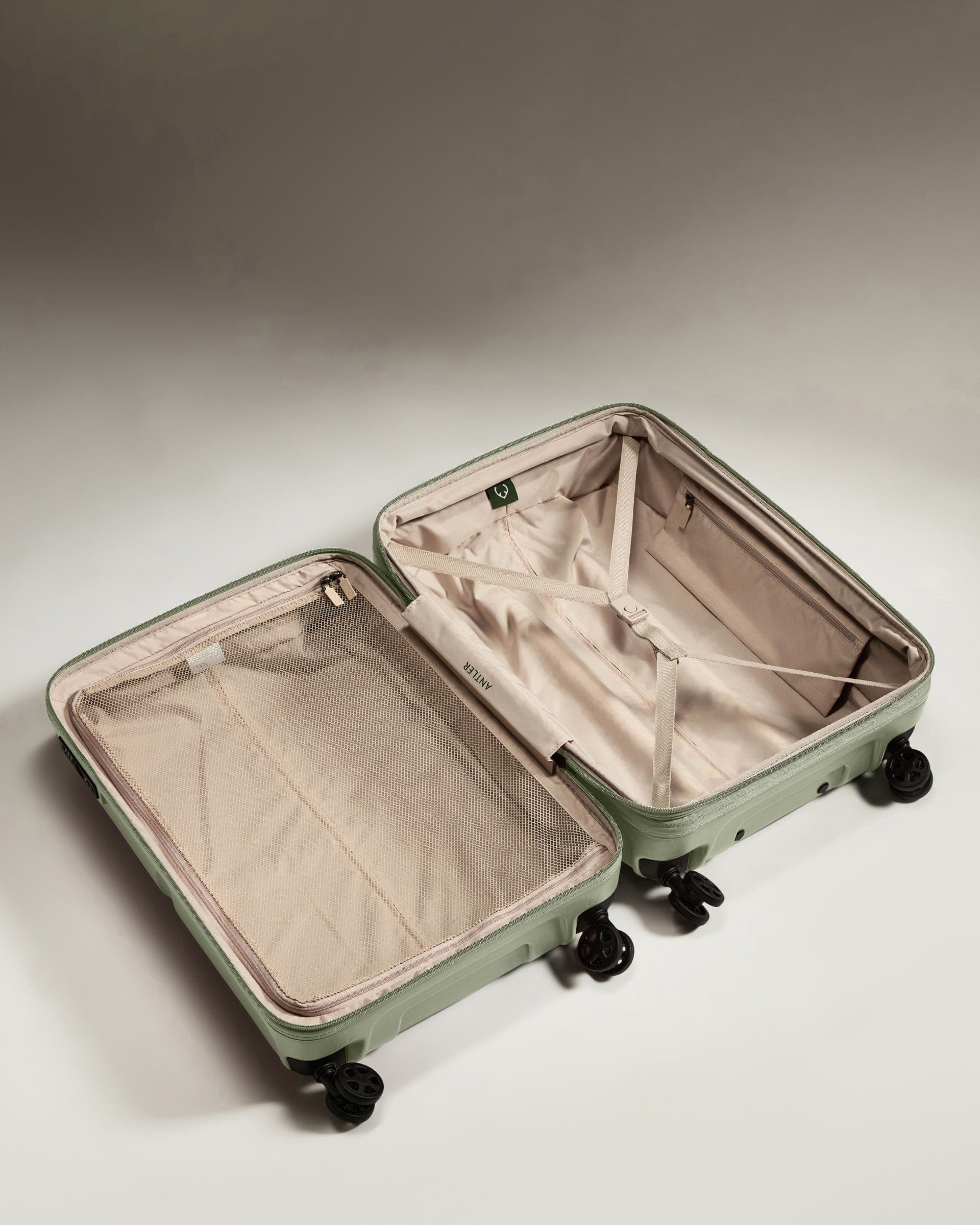 Antler Luggage -  Medium Suitcase in Clover Green - Single Stripe - Hard Suitcase Medium Suitcase in Light Green - Single Stripe | Check Luggage