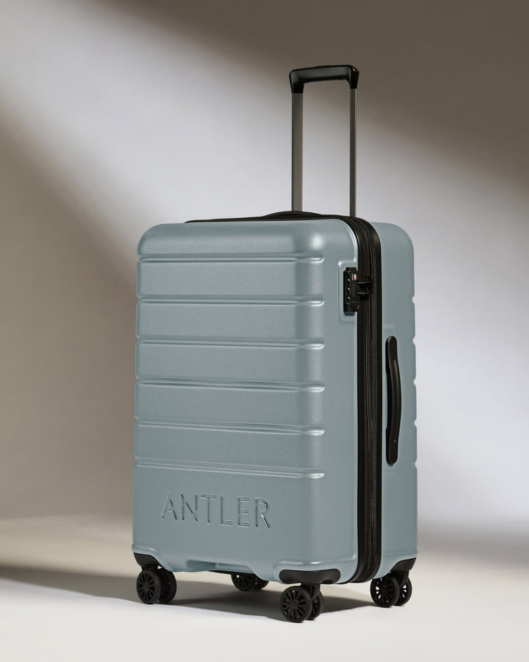 Antler Luggage -  Medium Suitcase in Cool Grey - Logo - Hard Suitcase - Medium Medium Suitcase Cool Grey - Logo | Lightweight Hard Shell Luggage