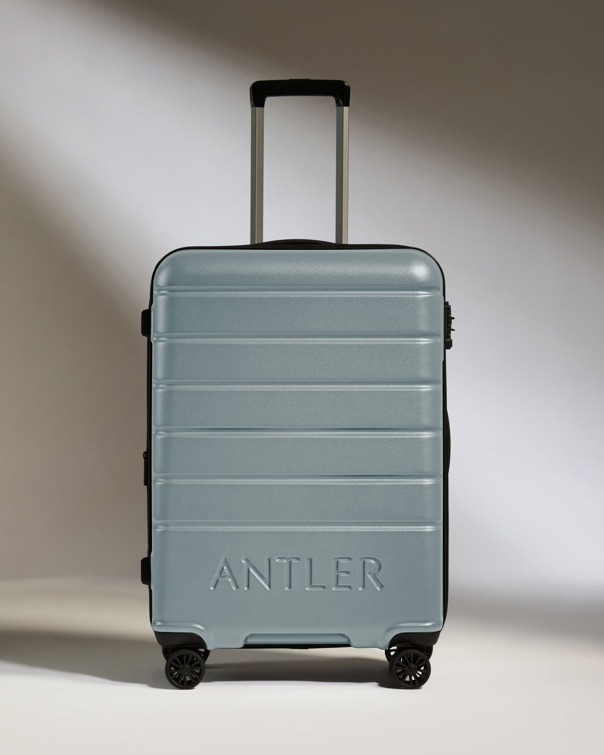 Antler Luggage -  Medium Suitcase in Cool Grey - Logo - Hard Suitcase - Medium Medium Suitcase Cool Grey - Logo | Lightweight Hard Shell Luggage