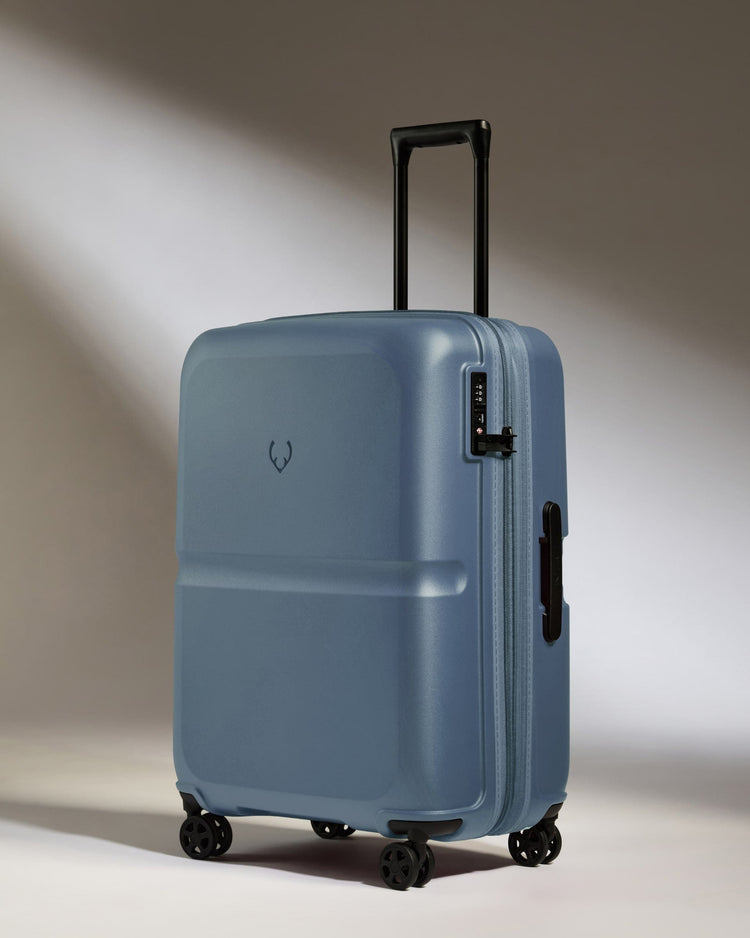 Antler Luggage -  Medium Suitcase in Cove Blue - Single Stripe - Hard Suitcase Medium Suitcase in Light Blue - Single Stripe | Check Luggage