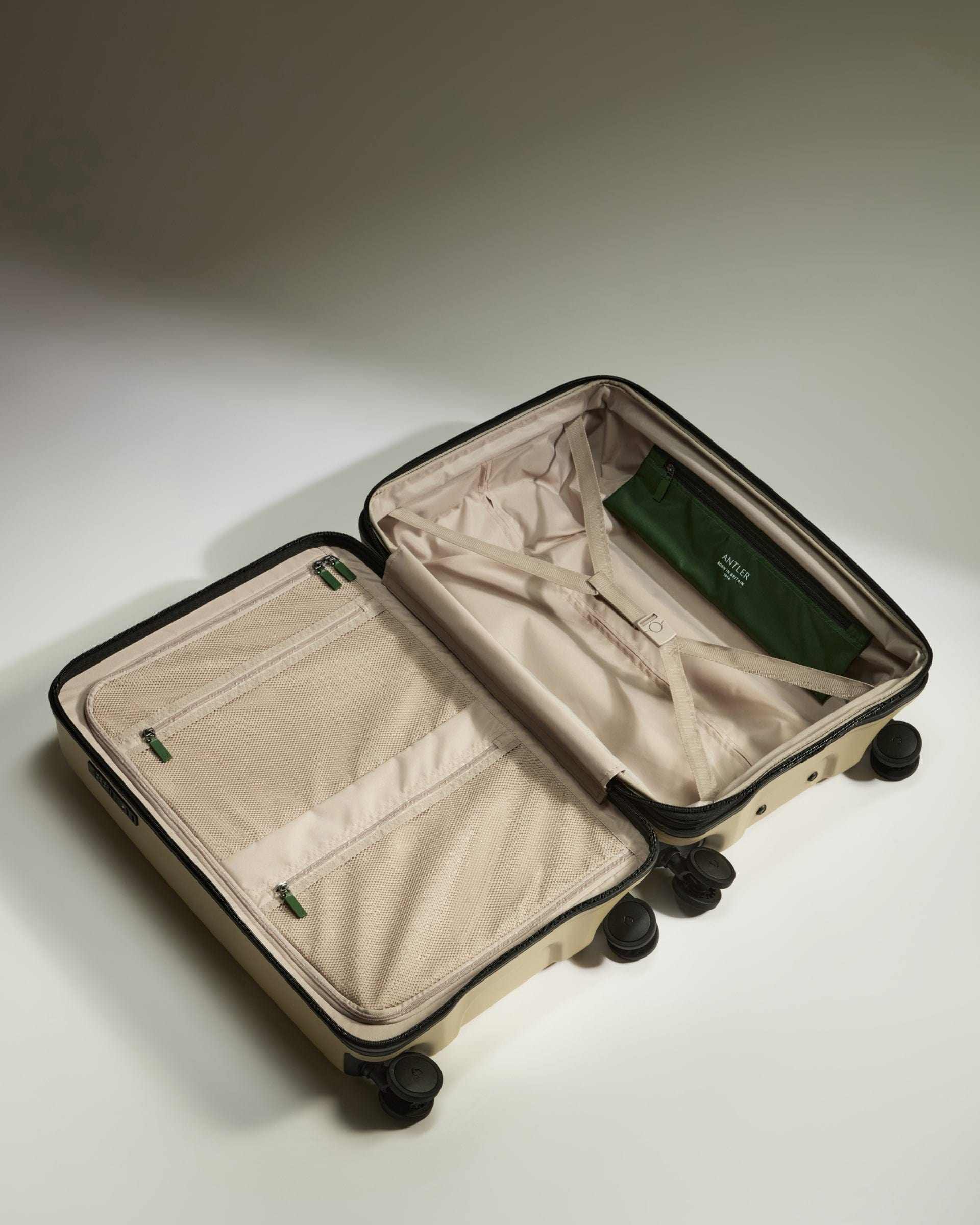 Antler Luggage -  Medium Suitcase in Dune Yellow - Icon Stripe - Hard Suitcase Icon Stripe Medium Suitcase in Yellow | Lightweight & Hard Shell Suitcase