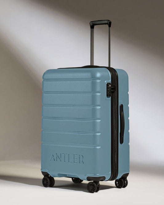 Antler Luggage -  Medium Suitcase in Light Blue - Logo - Hard Suitcase - Medium Medium Suitcase Light Blue - Logo | Lightweight Hard Shell Luggage