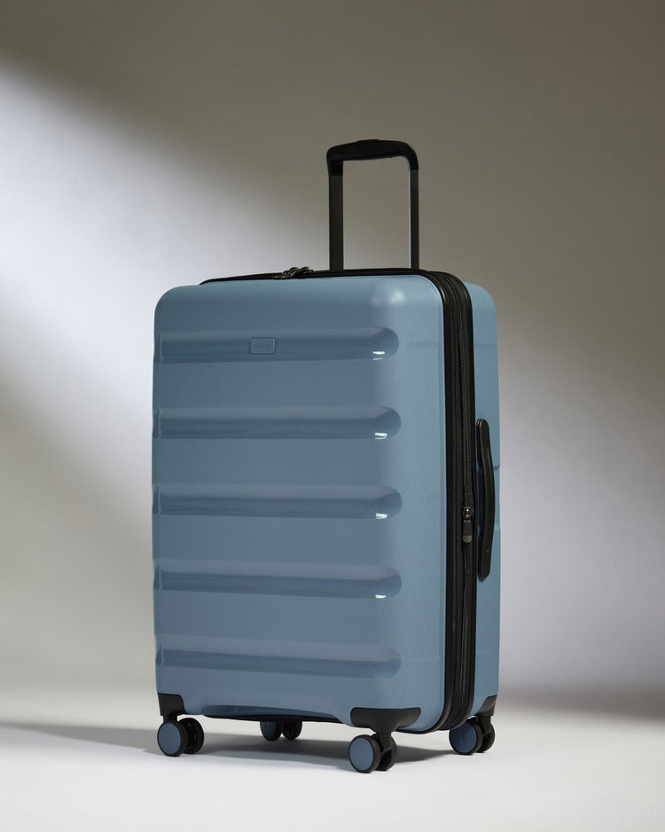 Antler Luggage -  Medium Suitcase in Light Blue - Logo Stripe - Hard Suitcase - Medium Medium Suitcase Light Blue - Logo Stripe | Lightweight Hard Shell Luggage