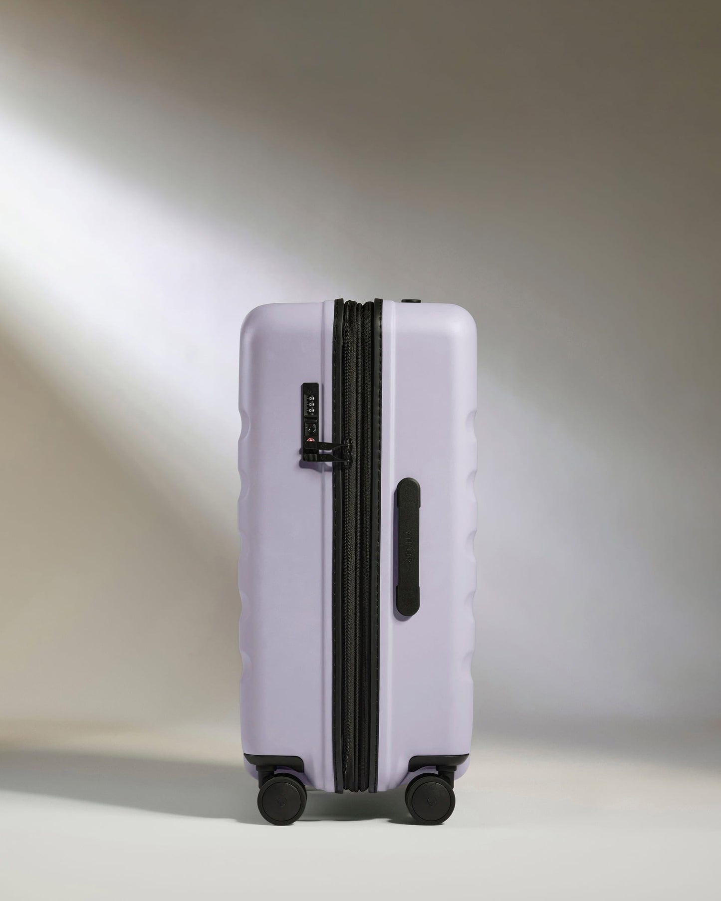 Antler Luggage -  Medium Suitcase in Meadow Purple - Icon Stripe - Hard Suitcase - Medium Icon Stripe Medium Suitcase in Light Purple | Lightweight & Hard Shell Suitcase