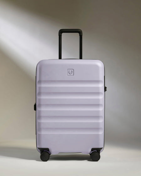 Antler Luggage -  Medium Suitcase in Meadow Purple - Icon Stripe - Hard Suitcase - Medium Icon Stripe Medium Suitcase in Light Purple | Lightweight & Hard Shell Suitcase