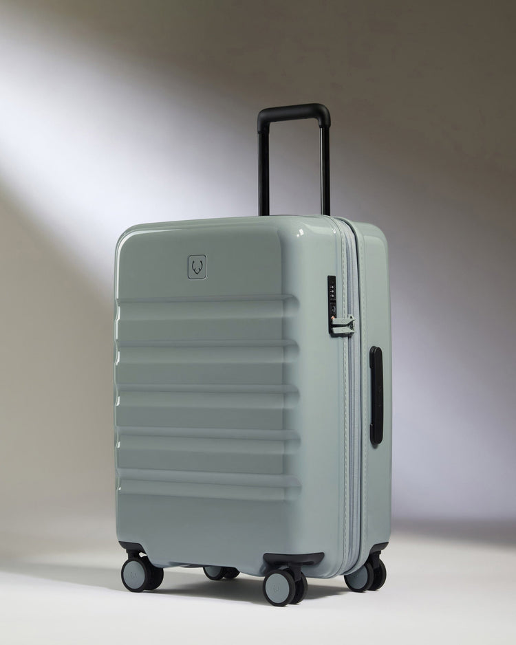 Antler Luggage -  Medium Suitcase in Mist Blue Gloss - Icon Stripe - Hard Suitcase Medium Suitcase in Blue Gloss - Icon Stripe | Lightweight & Hard Shell Suitcase