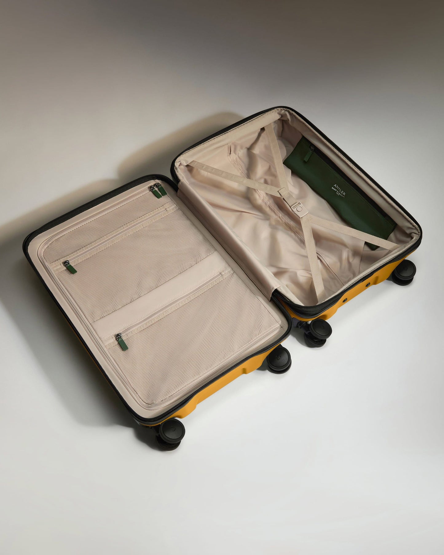 Antler Luggage -  Medium Suitcase in Mustard Yellow - Icon Stripe - Hard Suitcase - Medium Icon Stripe Medium Suitcase in Dark Yellow | Lightweight & Hard Shell Suitcase