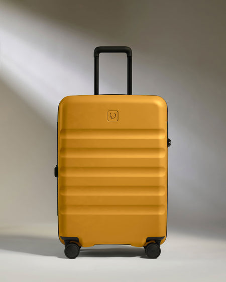 Antler Luggage -  Medium Suitcase in Mustard Yellow - Icon Stripe - Hard Suitcase - Medium Icon Stripe Medium Suitcase in Dark Yellow | Lightweight & Hard Shell Suitcase