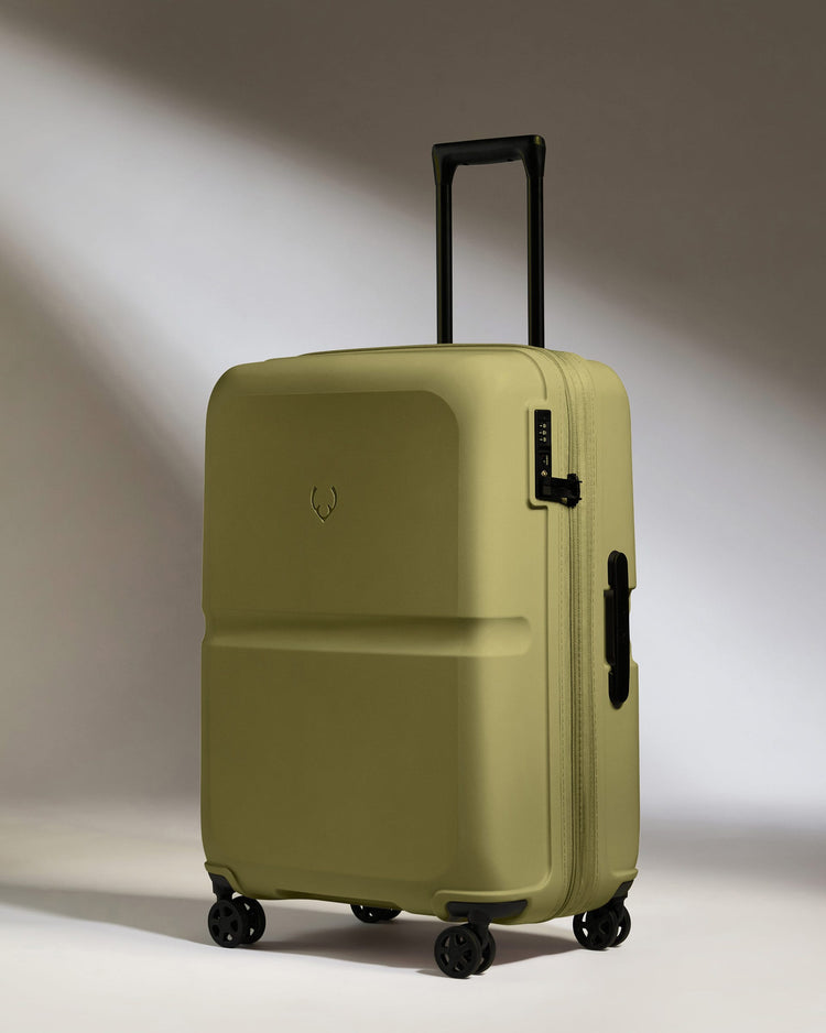 Antler Luggage -  Medium Suitcase in Reed Green - Single Stripe - Hard Suitcase - Medium Medium Suitcase in Green - Single Stripe | Check Luggage