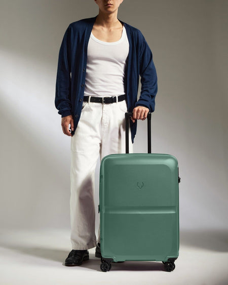 Antler Luggage -  Medium Suitcase in Seagrass Green - Single Stripe - Hard Suitcase - Medium Medium Suitcase in Green - Single Stripe | Check Luggage