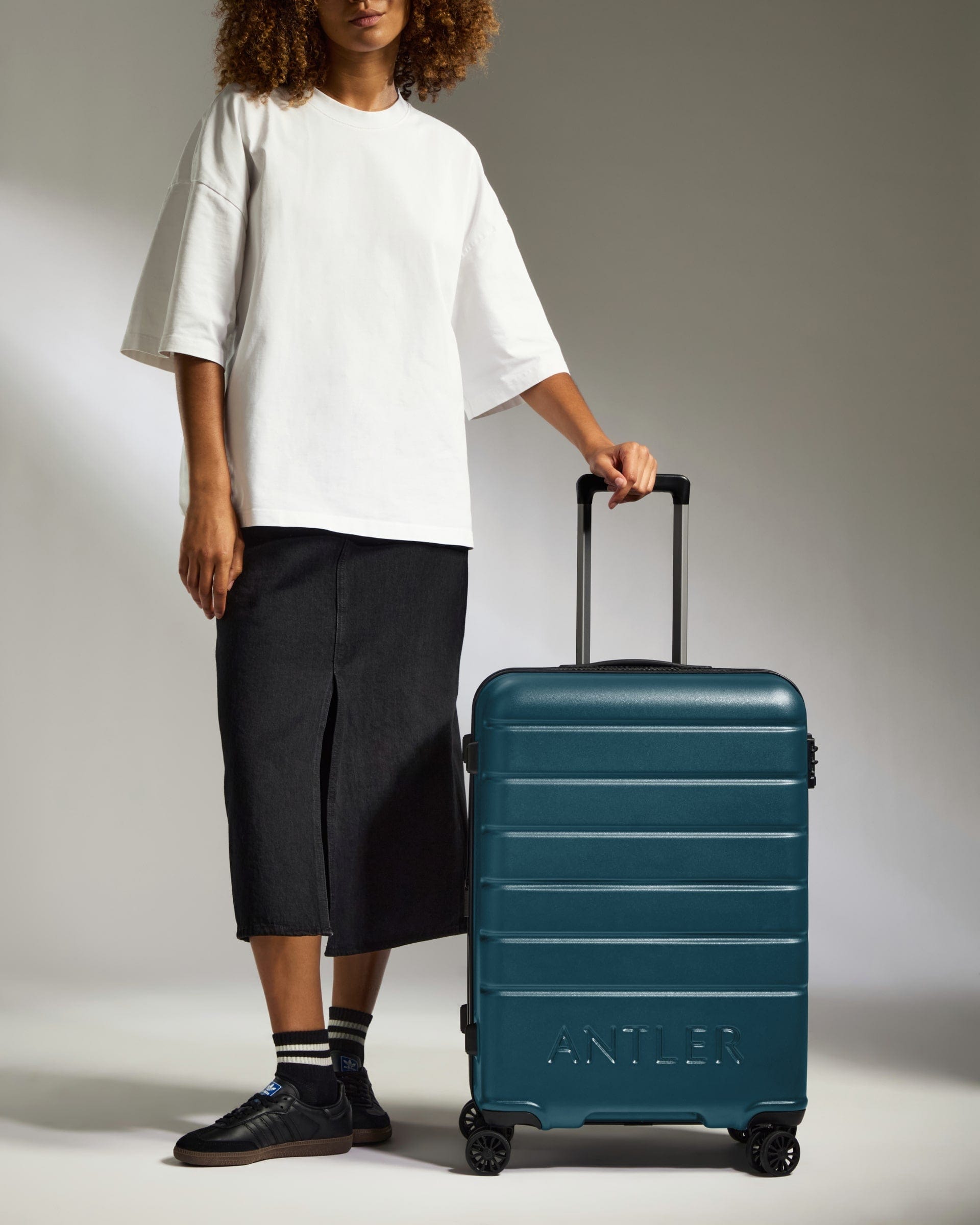 Antler Luggage -  Medium Suitcase in Soft Blue - Logo - Hard Suitcases Medium Suitcase Soft Blue - Logo | Lightweight Hard Shell Luggage