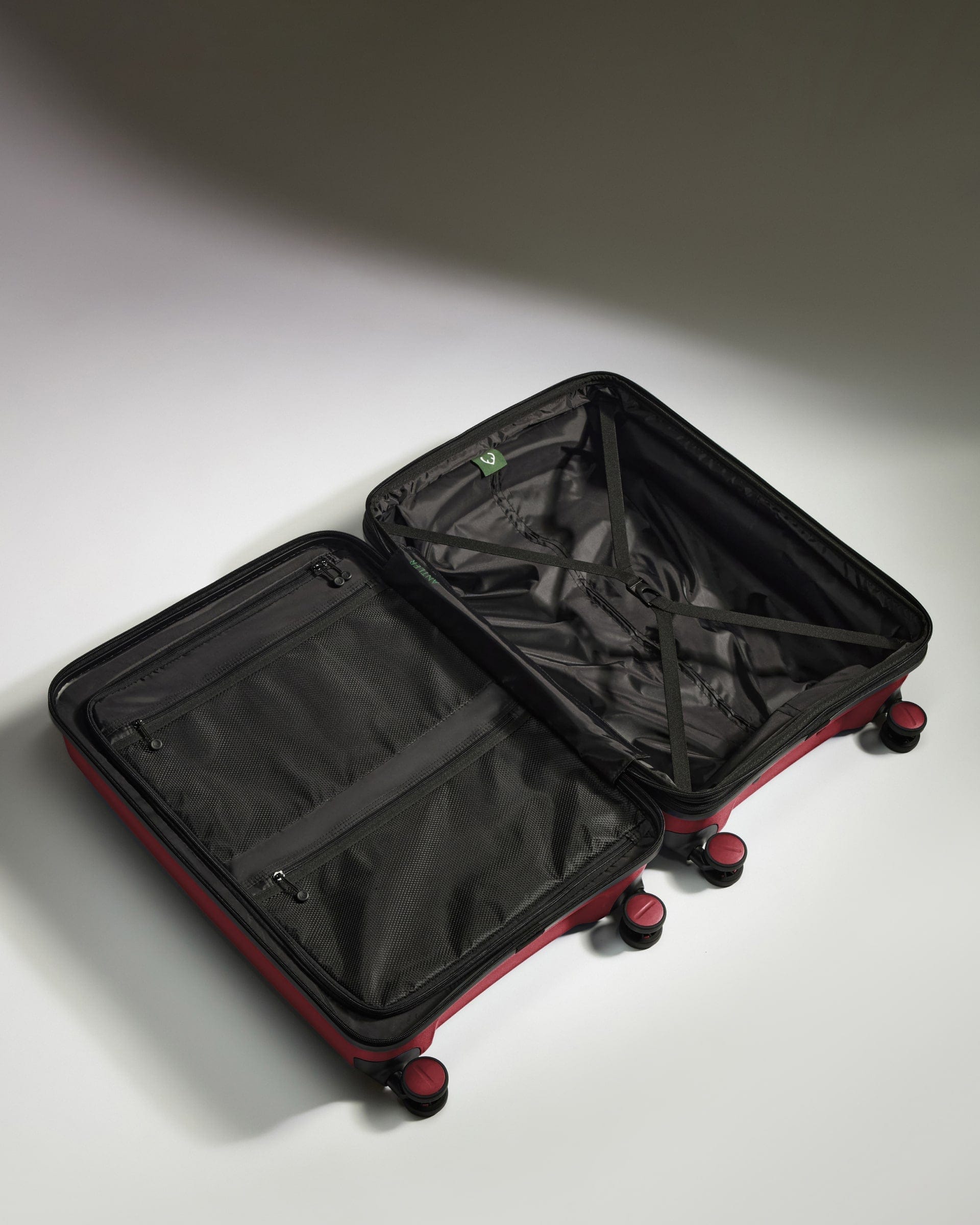Antler Luggage -  Medium Suitcase in Soft Red - Logo Stripe - Hard Suitcase - Medium Medium Suitcase Red - Logo Stripe | Lightweight Hard Shell Luggage