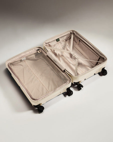 Antler Luggage -  Medium Suitcase in Wheat Beige - Single Stripe - Hard Suitcase - Medium Medium Suitcase in Beige - Single Stripe | Check Luggage