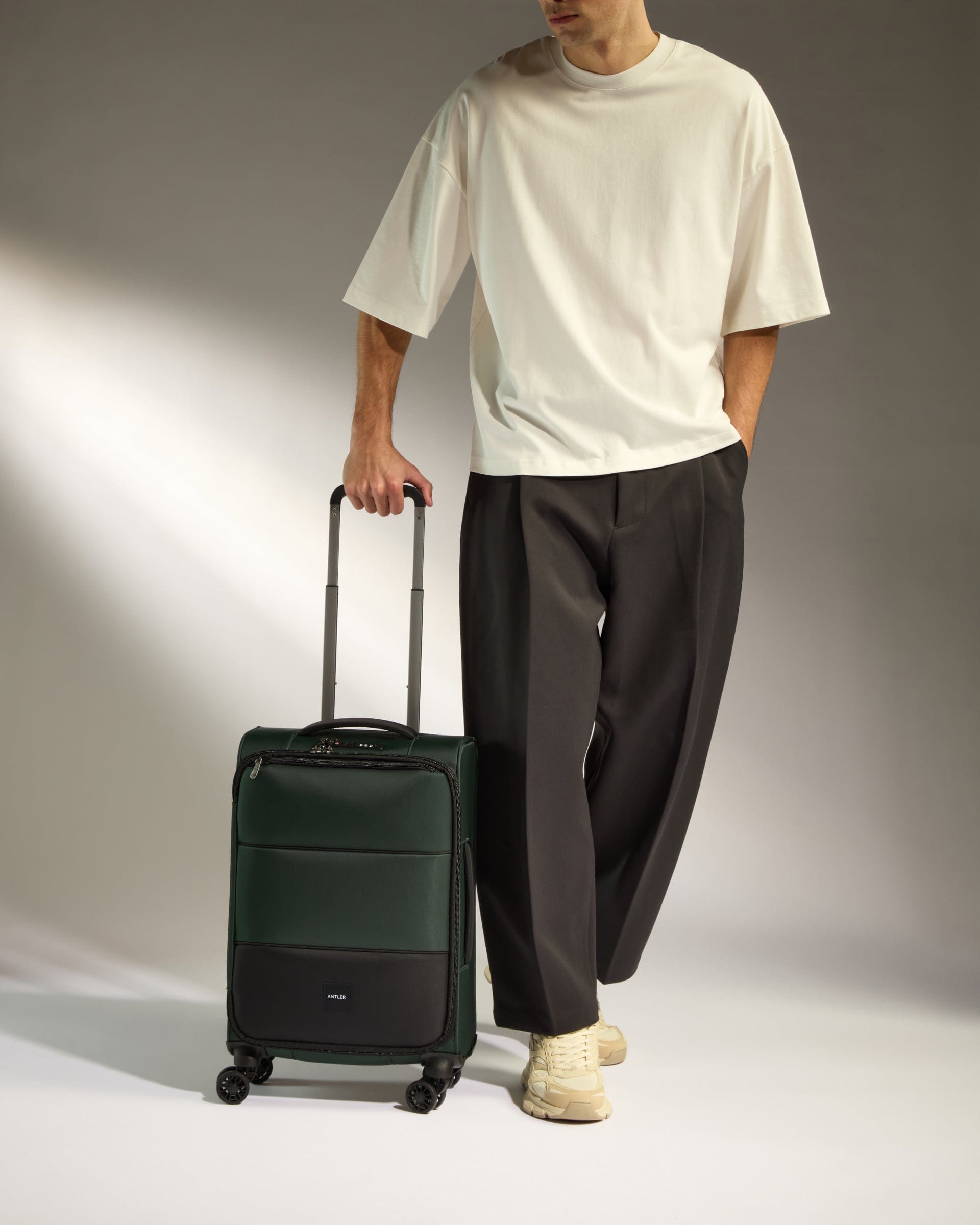Antler Luggage -  Soft Stripe Cabin in Antler Green - Soft Suitcase Soft Stripe Cabin in Green | Soft Suitcase | Cabin Bag