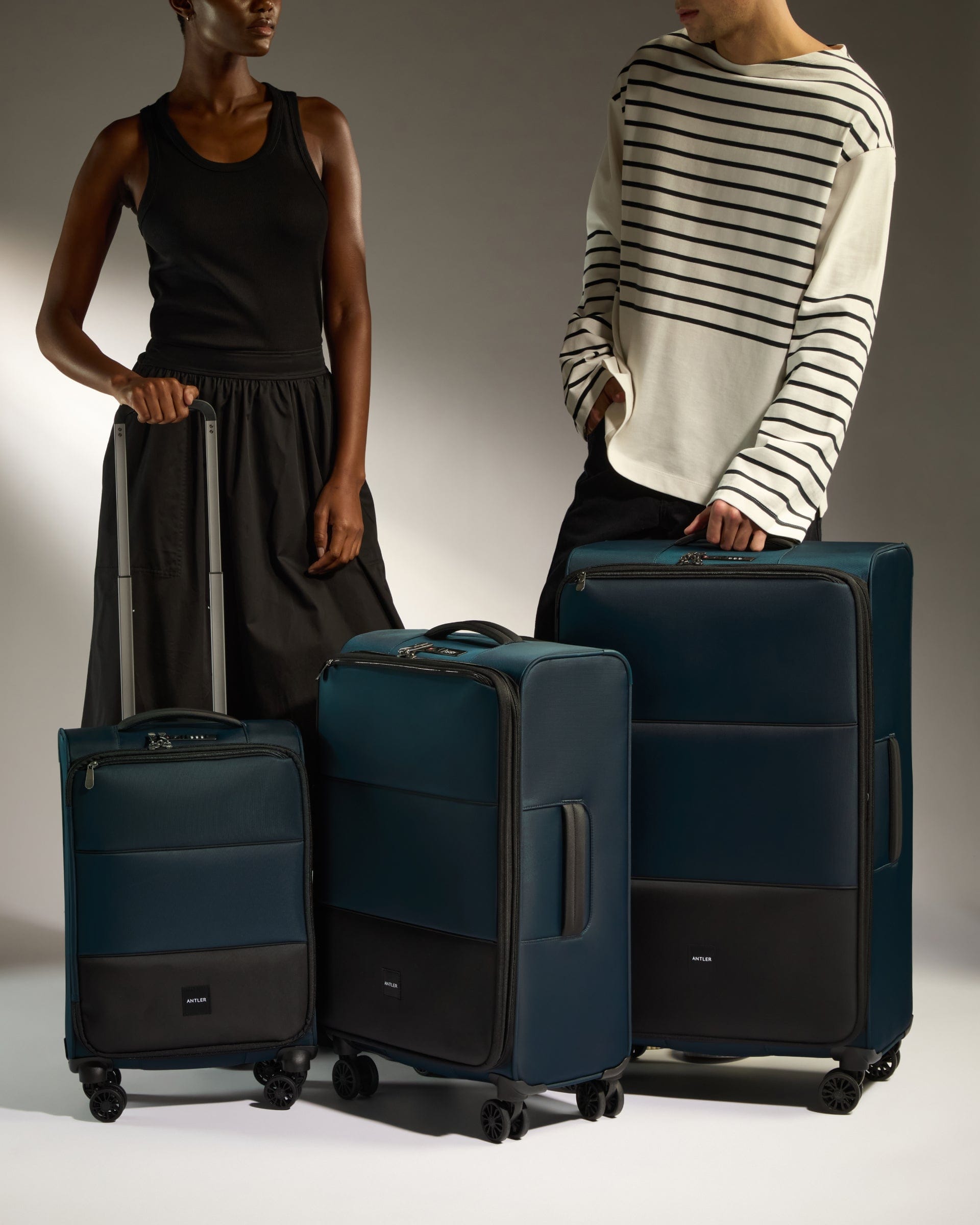 Antler Luggage -  Soft Stripe Set in Indigo - Soft Suitcase Soft Stripe Set in Indigo | Soft Suitcase