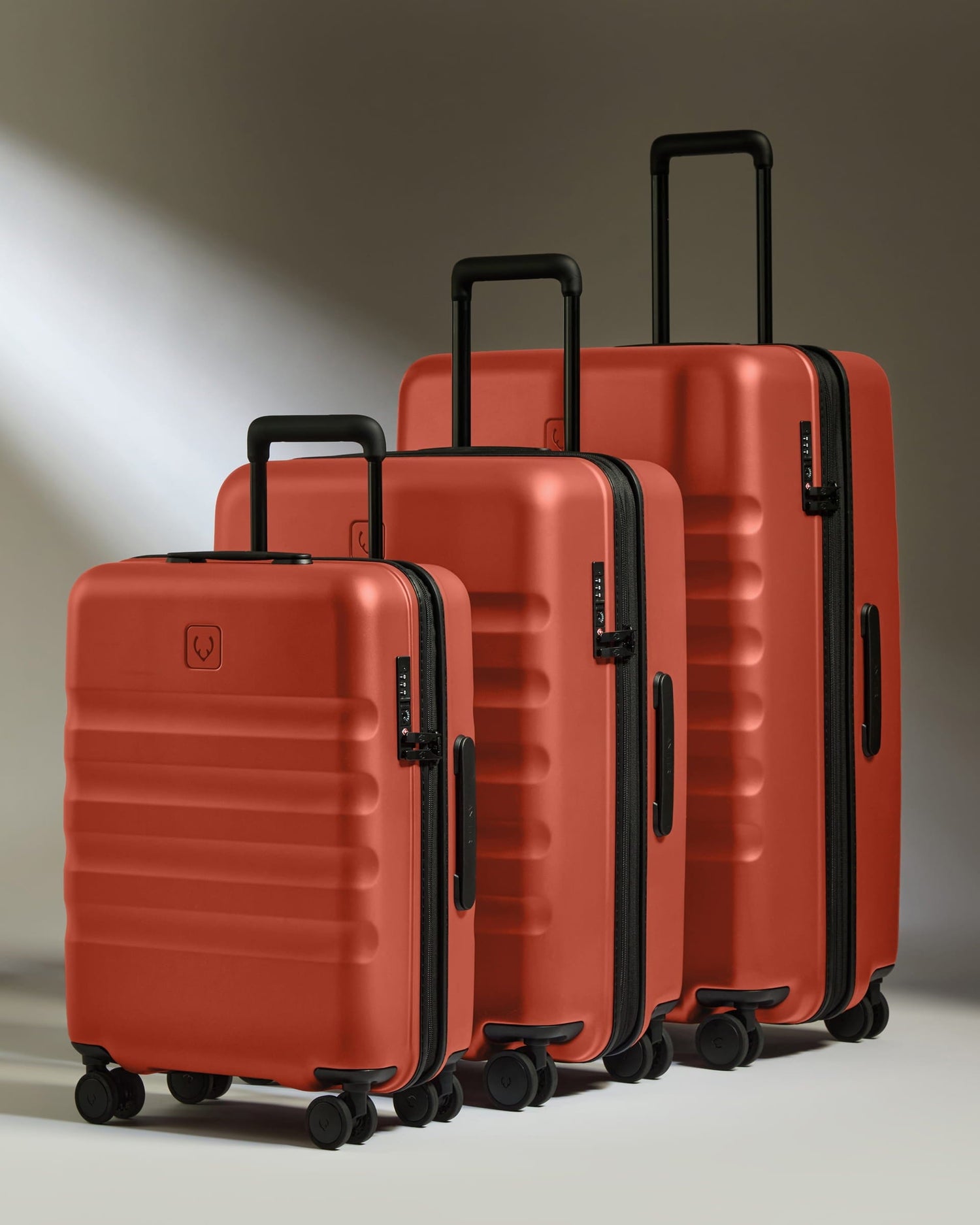 Antler Luggage -  Suitcase Set in Buckthorn Red - Icon Stripe - Hard Suitcase - Standard Cabin Set Suitcase Set in Red - Icon Stripe | Lightweight & Hard Shell Suitcase