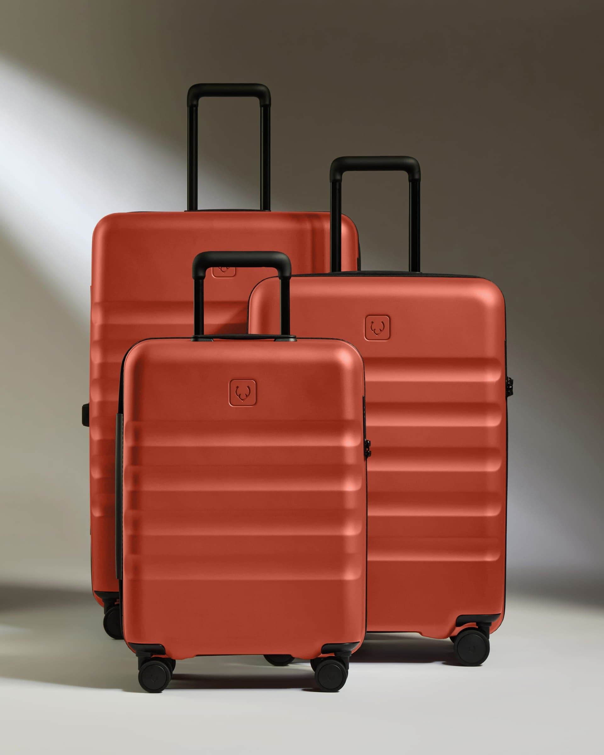 Antler Luggage -  Suitcase Set in Buckthorn Red - Icon Stripe - Hard Suitcase - Standard Cabin Set Suitcase Set in Red - Icon Stripe | Lightweight & Hard Shell Suitcase