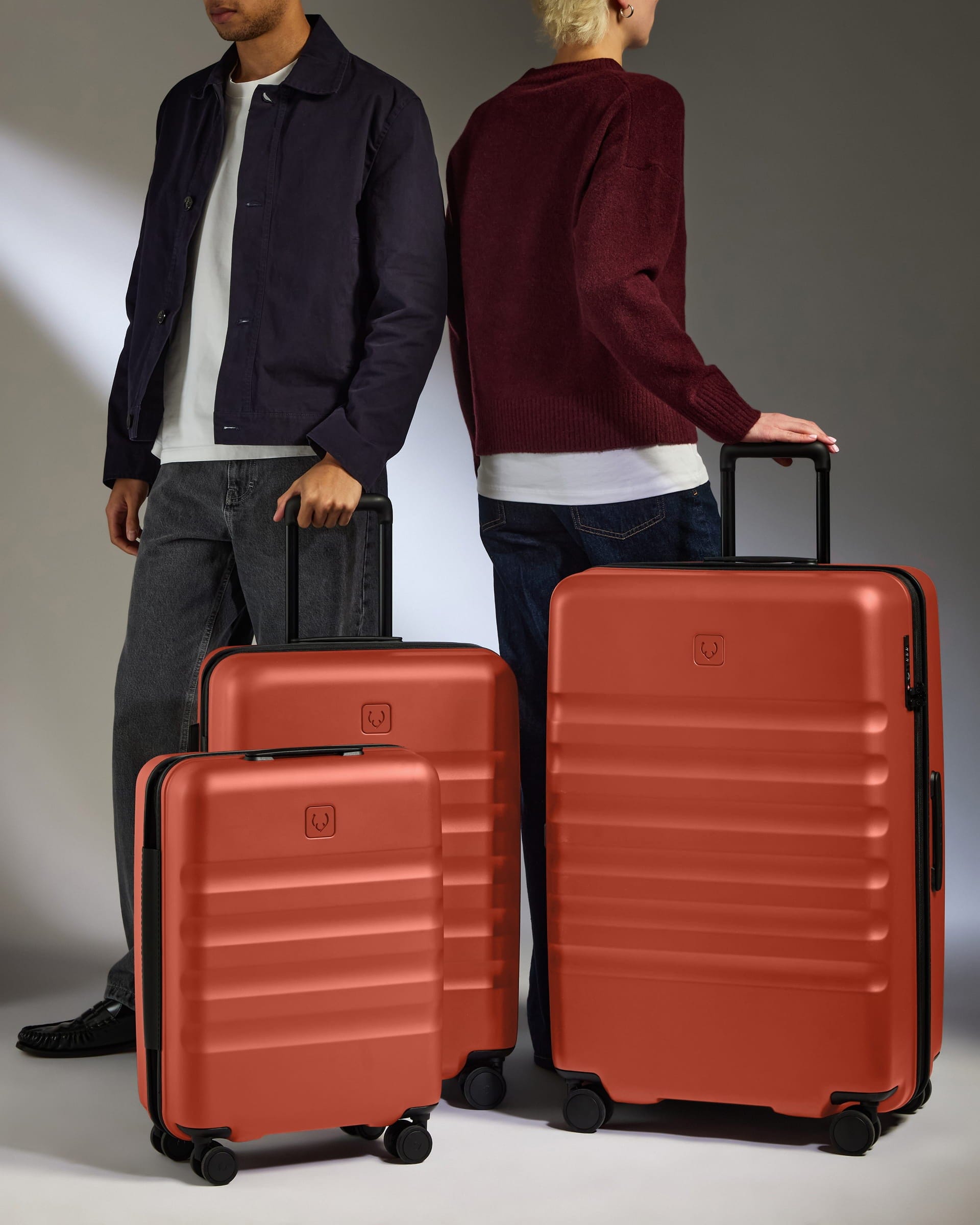 Antler Luggage -  Suitcase Set in Buckthorn Red - Icon Stripe - Hard Suitcase - Standard Cabin Set Suitcase Set in Red - Icon Stripe | Lightweight & Hard Shell Suitcase