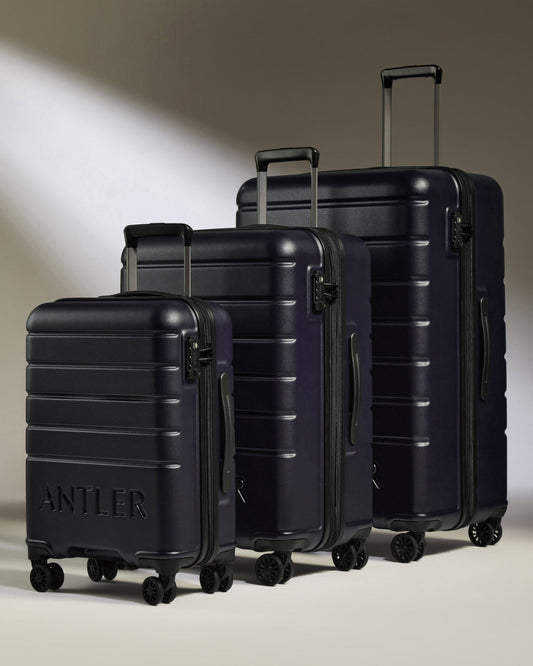 Antler Luggage -  Suitcase Set in Dark Purple - Logo - Hard Suitcase - Standard Cabin Set Suitcase Set of 3 Dark Purple - Logo | Lightweight Hard Shell Luggage