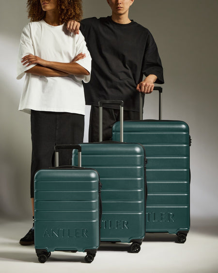 Antler Luggage -  Suitcase Set in Dark Teal - Logo - Hard Suitcase - Standard Cabin Set Suitcase Set of 3 Dark Teal - Logo | Lightweight Hard Shell Luggage
