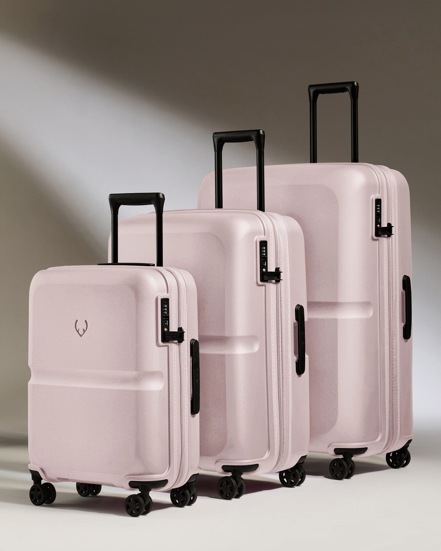 Antler Luggage -  Suitcase Set in Dusk Pink - Single Stripe - Hard Suitcase - Standard Cabin Set Suitcase Set in Light Pink - Single Stripe | Cabin Luggage & Large Suitcases