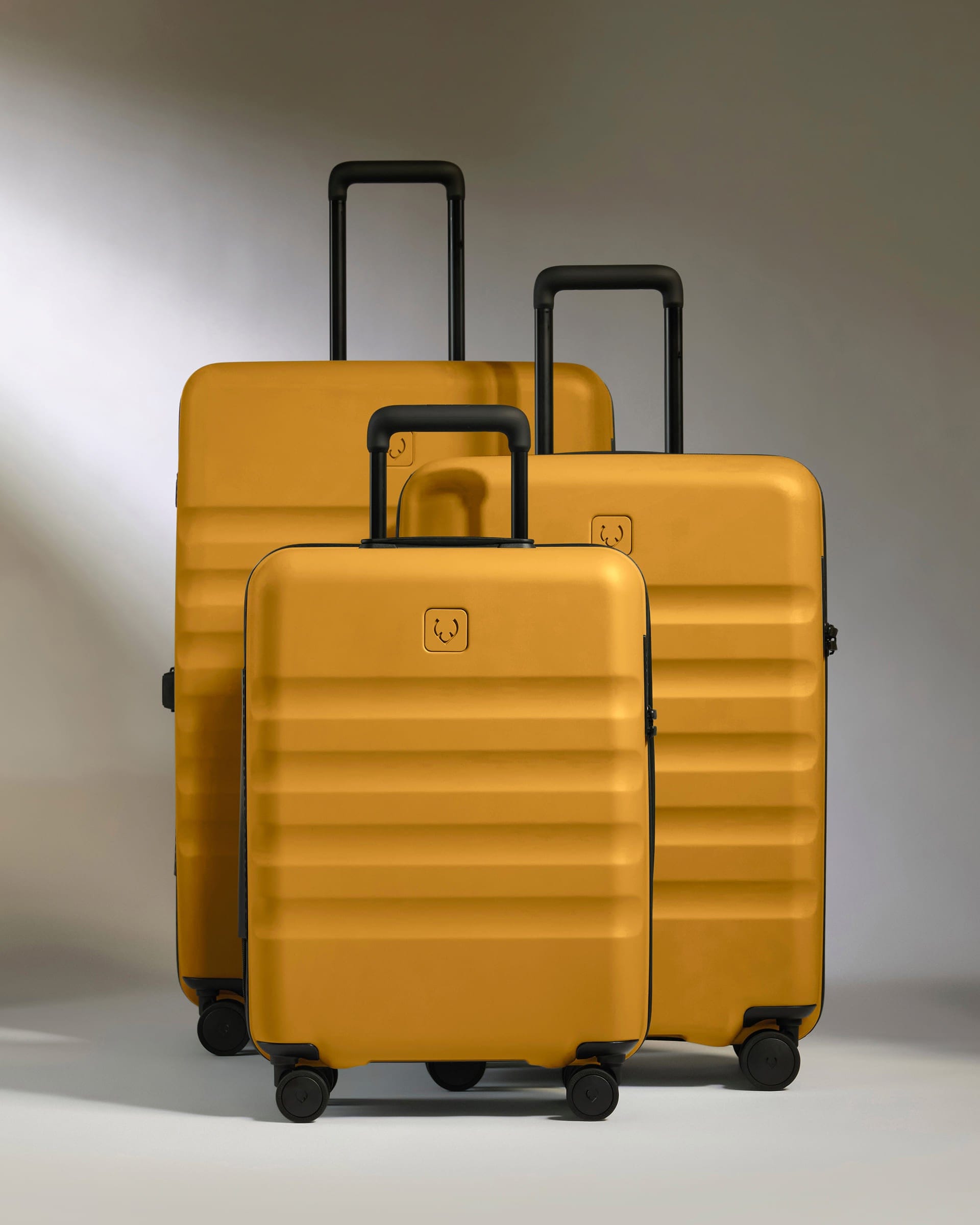 Antler Luggage -  Suitcase Set in Mustard Yellow - Icon Stripe - Hard Suitcase - Standard Cabin Set Suitcase Set in Dark Yellow - Icon Stripe | Lightweight & Hard Shell Suitcase