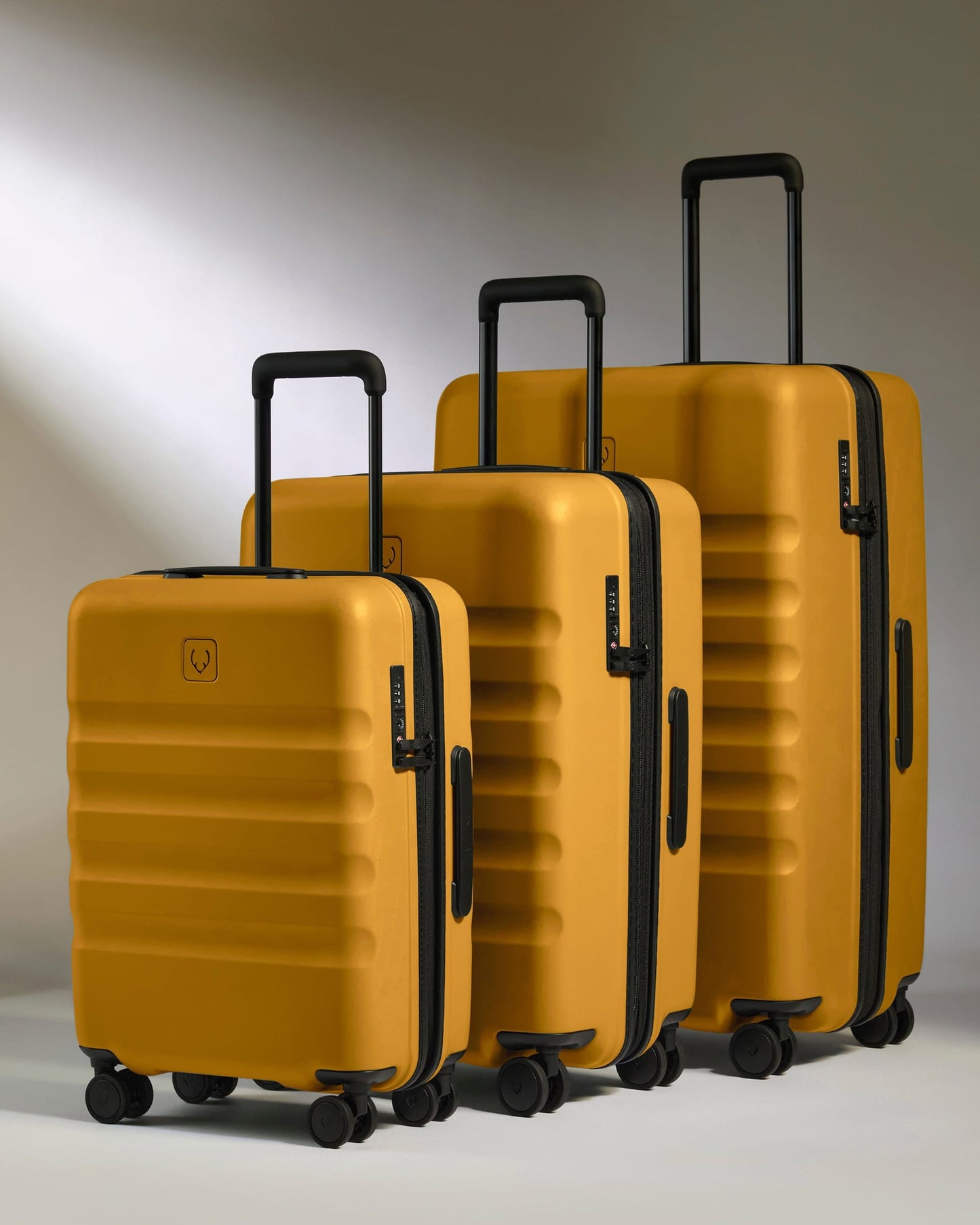 Antler Luggage -  Suitcase Set in Mustard Yellow - Icon Stripe - Hard Suitcase - Standard Cabin Set Suitcase Set in Dark Yellow - Icon Stripe | Lightweight & Hard Shell Suitcase