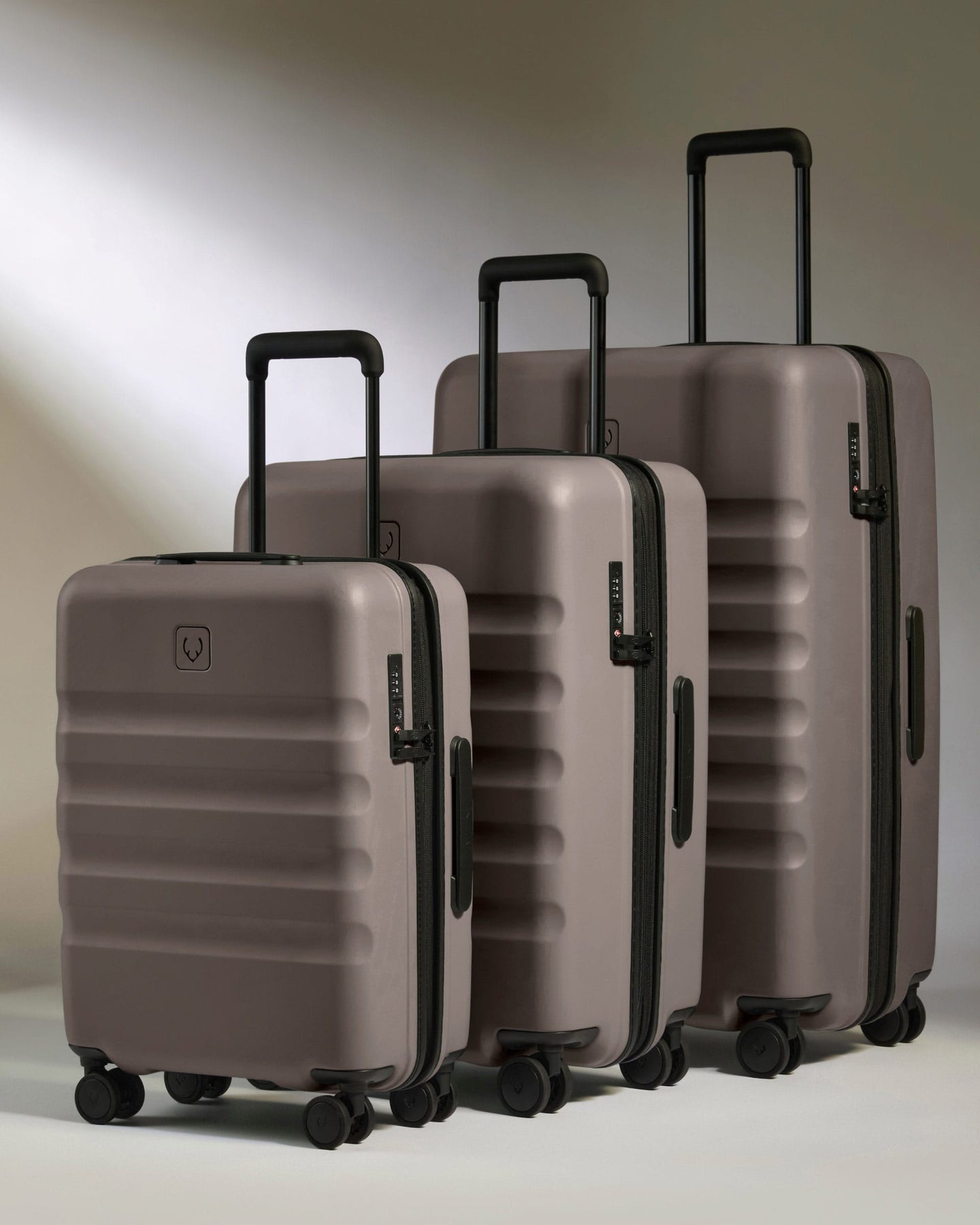 Antler Luggage -  Suitcase Set in Pebble Grey - Icon Stripe - Hard Suitcase - Standard Cabin Set Suitcase Set in Grey - Icon Stripe | Lightweight & Hard Shell Suitcase