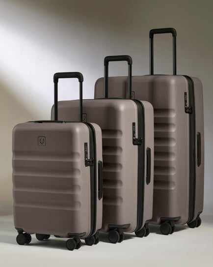 Antler Luggage -  Suitcase Set in Pebble Grey - Icon Stripe - Hard Suitcase - Standard Cabin Set Suitcase Set in Grey - Icon Stripe | Lightweight & Hard Shell Suitcase