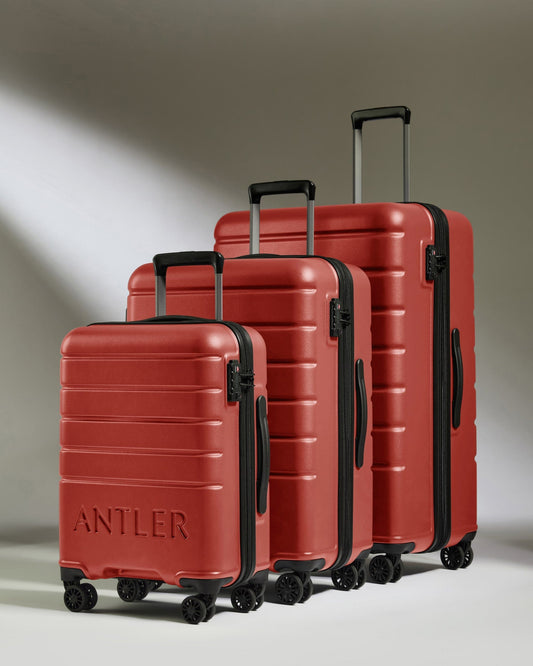 Antler Luggage -  Suitcase Set in Red Orange - Logo - Hard Suitcase - Standard Cabin Set Suitcase Set of 3 Red Orange - Logo | Lightweight Hard Shell Luggage