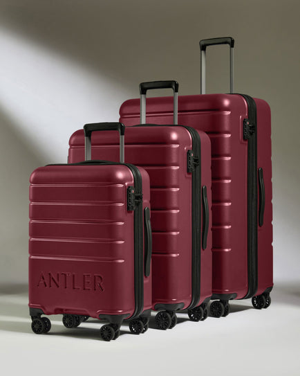 Antler Luggage -  Suitcase Set in Rich Red - Logo - Hard Suitcases Logo Set of 3 Suitcases Red | Lightweight Hard Shell Luggage