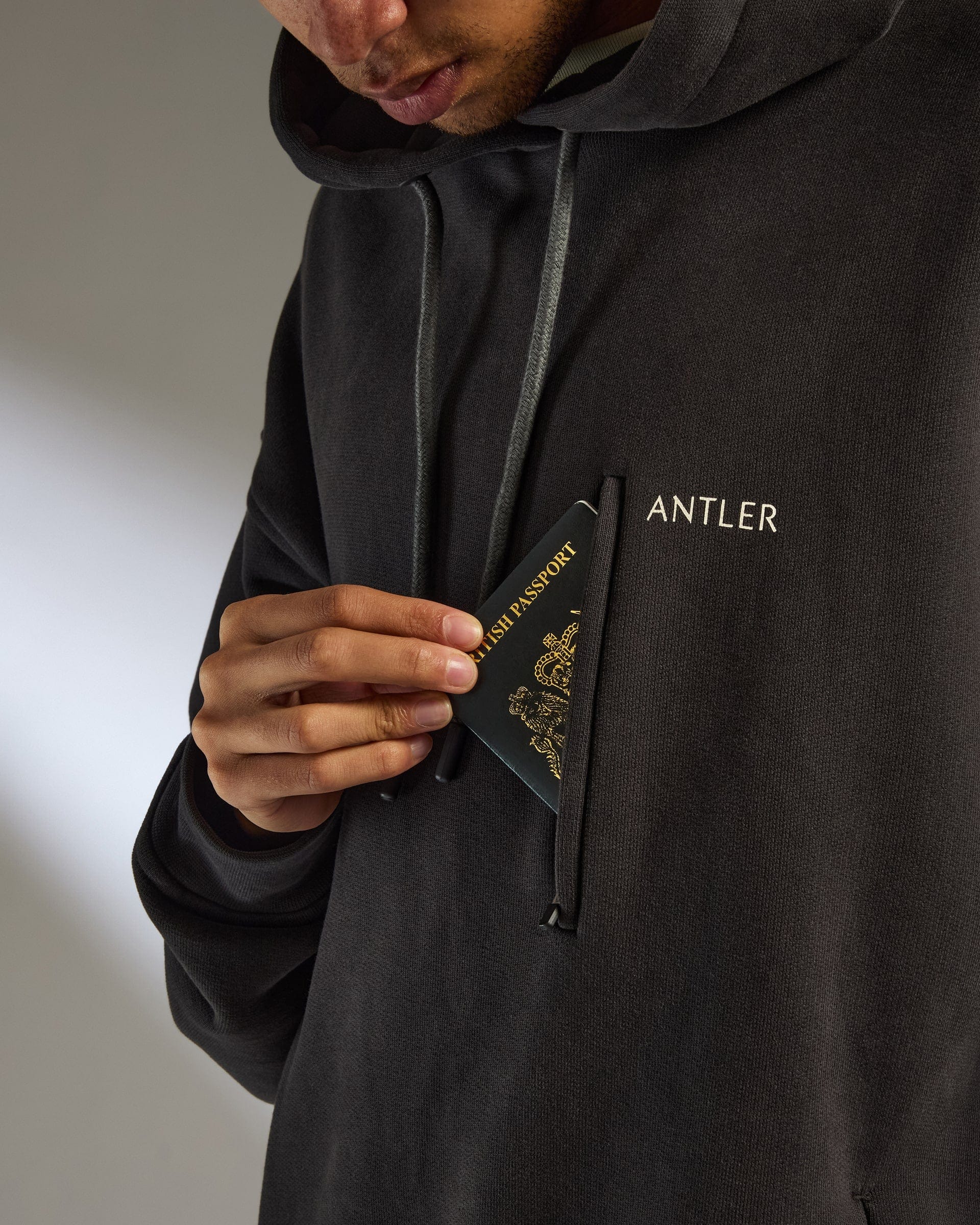 Antler Luggage -  Travel Essential Hoodie in Charcoal Black - Apparel Travel Essential Hoodie in Black