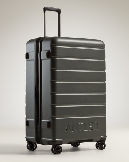 Antler UK Luggage -  Logo large in moss grey - Hard Suitcases Logo Large Suitcase Grey | Lightweight Hard Shell Luggage