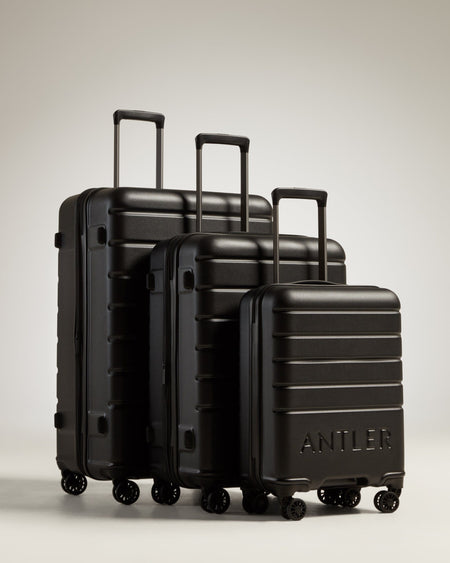 Antler UK Luggage -  Logo set in black - Hard Suitcases Logo Set of 3 Suitcases Black | Lightweight Hard Shell Luggage
