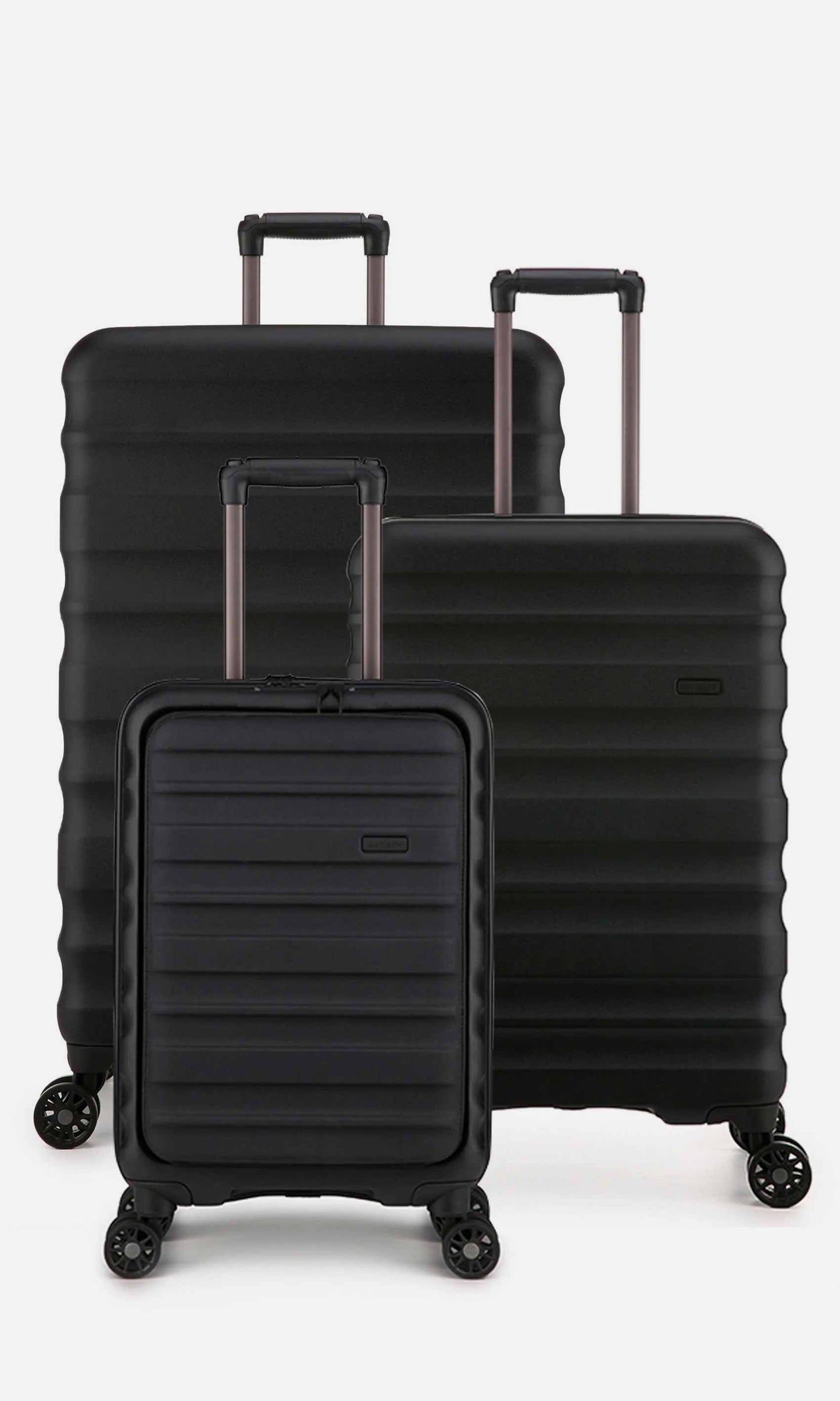 Antler Luggage -  Clifton cabin with pocket set in black - Hard Suitcases Clifton Cabin with Pocket | Set of 3 Suitcases Black | Antler UK